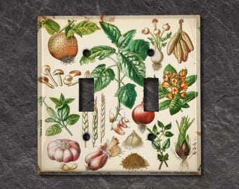 Metal Light Switch Cover | Light Switch Plate, Outlet Cover, Wall Plate, Home Decor, Kitchen Decor, Vintage Vegetable Herb Decor, KCH013