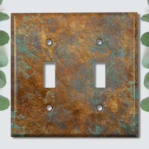 Metal Light Switch Cover | Light Switch Plate, Outlet Cover, Wall Plate, Metal Plate, Distressed Rust Metal, COPPER PATINA IMAGE PNT136