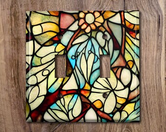 Metal Light Switch Cover, Light Switch Plate, Outlet Cover, Wall Plate, Floral Stained Glass, Room Decor, Gift Idea, GLA012