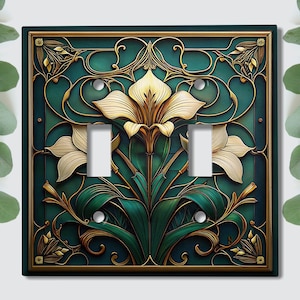 Metal Light Switch Cover, Light Switch Plate, Outlet Cover, Wall Plate, Home Decor Idea, Elegant Beige Lilies Art, Floral Art Decor, FLW700