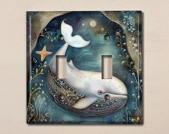 Metal Light Switch Cover | Light Switch Plate, Outlet Cover, Wall Plate, Home Decor Idea, White Whale Decor, Ocean Decor Idea, SEA201