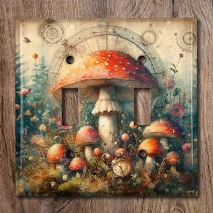Metal Light Switch Cover, Light Switch Plate, Outlet Cover, Wall Plate, Home Decor Idea, Fantasy Forest Mushroom, Fairy Mushroom Idea MSR012