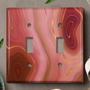 Metal Light Switch Cover | Light Switch Plate, Outlet Cover, Wall Plate Home Decor, Marble Earth Pink Red MAR083