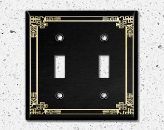 Metal Light Switch Cover, Light Switch Plate, Outlet Cover, Wall Plate Home Decor, Elegant Victorian Art Deco Black Frame FRA086