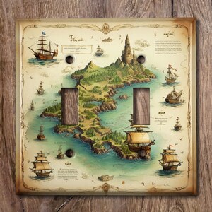 Cache interrupteur en métal, plaque d'interrupteur, cache prise électrique, plaque murale, décoration carte du monde, décoration carte au trésor, MAP109