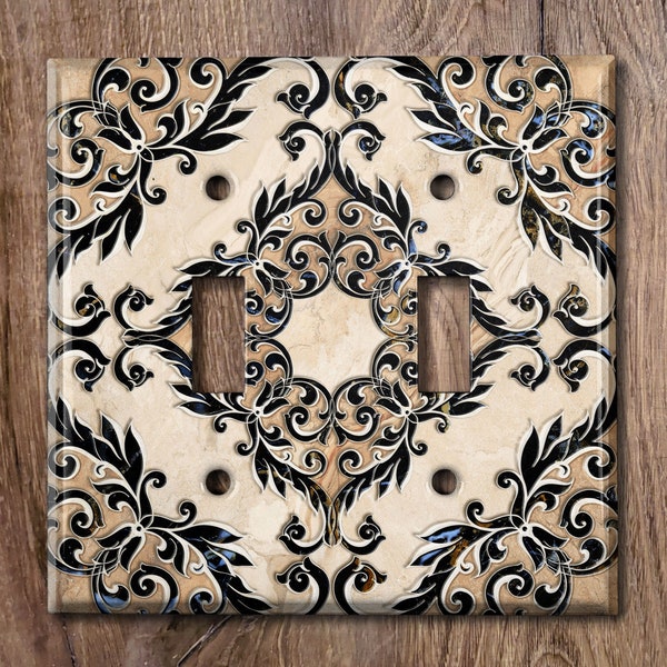 Metal Light Switch Cover, Light Switch Plate, Outlet Cover, Wall Plate, Home Decor, Rustic Floral Design, Stylish Brown Tile Decor TIL150