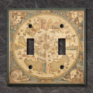 Couvercle d'interrupteur en métal, plaque d'interrupteur, cache de prise, plaque murale, idée déco maison, idée déco carte du monde, carte au trésor vintage MAP027
