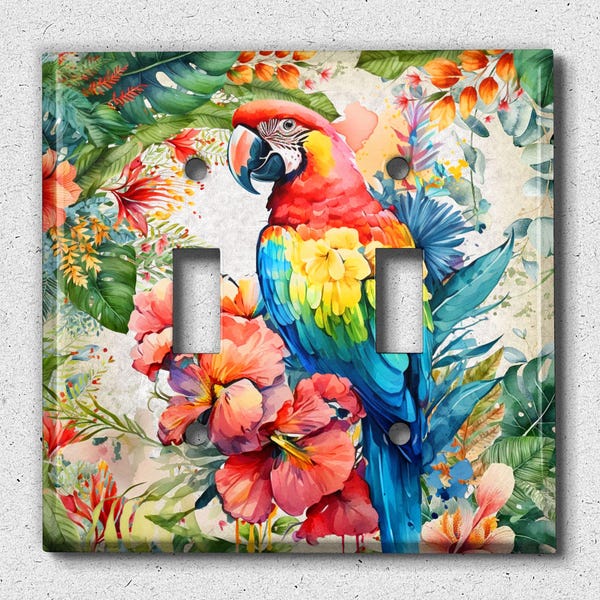Metal Light Switch Cover | Light Switch Plate, Outlet Cover, Wall Plate, Home Decor Idea, Flower Bird Forest, Colorful Parrot Bird BRD023