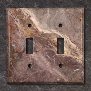 Couvercle d'interrupteur en métal | Plaque de prise, impression marbre marron, décor granit rustique, image imprimée de marbre, MAR293