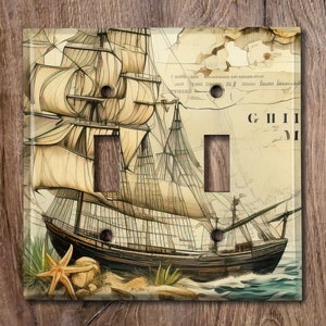 Metal Light Switch Cover | Light Switch Plate, Outlet Cover, Wall Plate, Sea Ship On Map, Ocean Room Decor, Bathroom Decor, SEA125