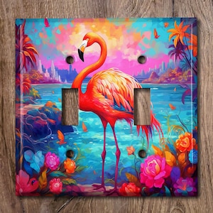 Metal Light Switch Cover | Light Switch Plate, Outlet Cover, Wall Plate, Colorful Flamingo Room Decor, Kids Room Decor, FGO017