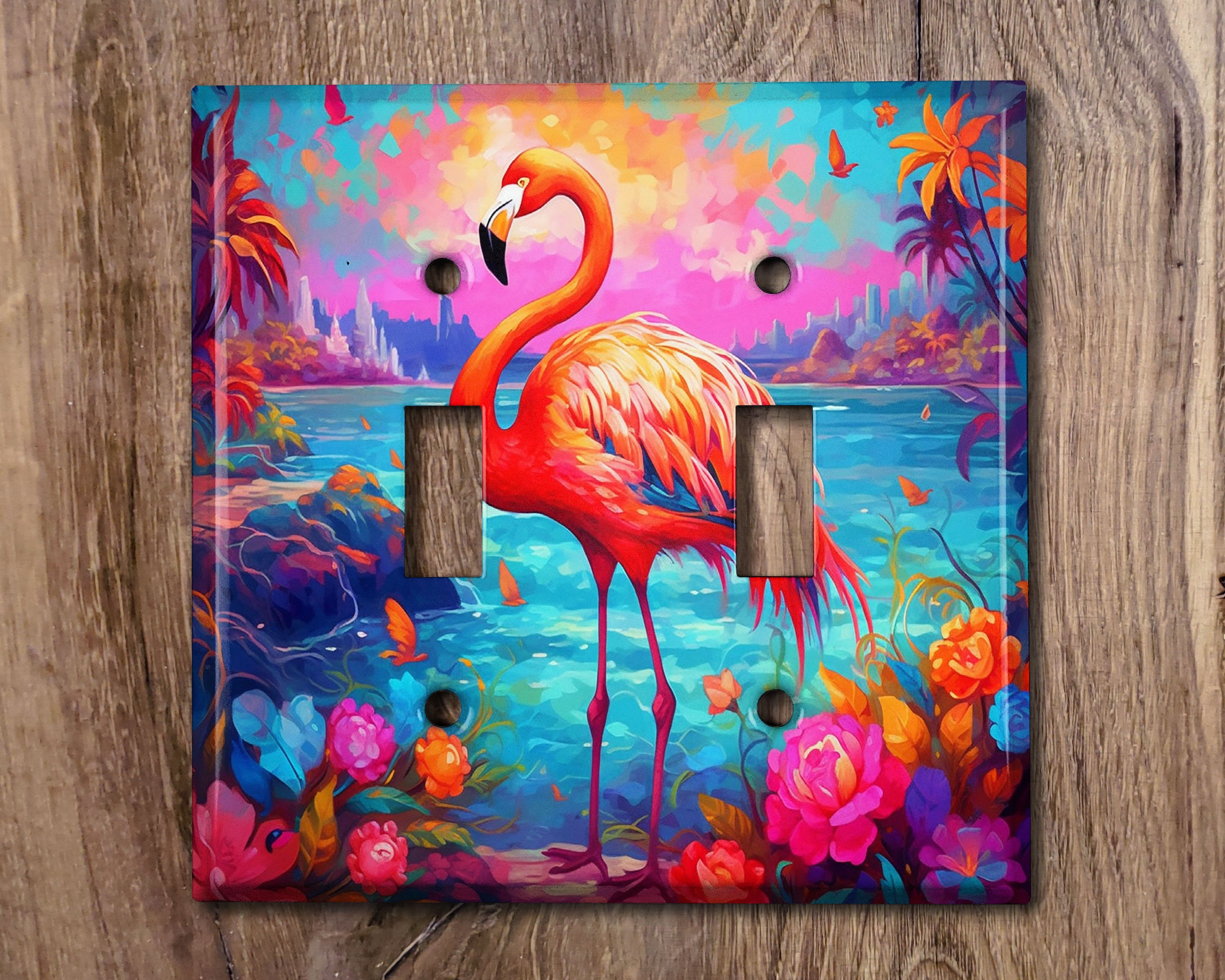 Metal Light Switch Cover | Light Switch Plate, Outlet Cover, Wall Plate, Colorful Flamingo Room Decor, Kids Room Decor, FGO017