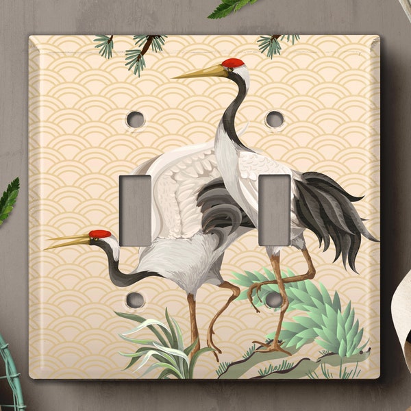 Metal Light Switch Cover, Light Switch Plate, Outlet Cover, Wall Plate Home Decor, Oriental Stork Sea Wave PNT050