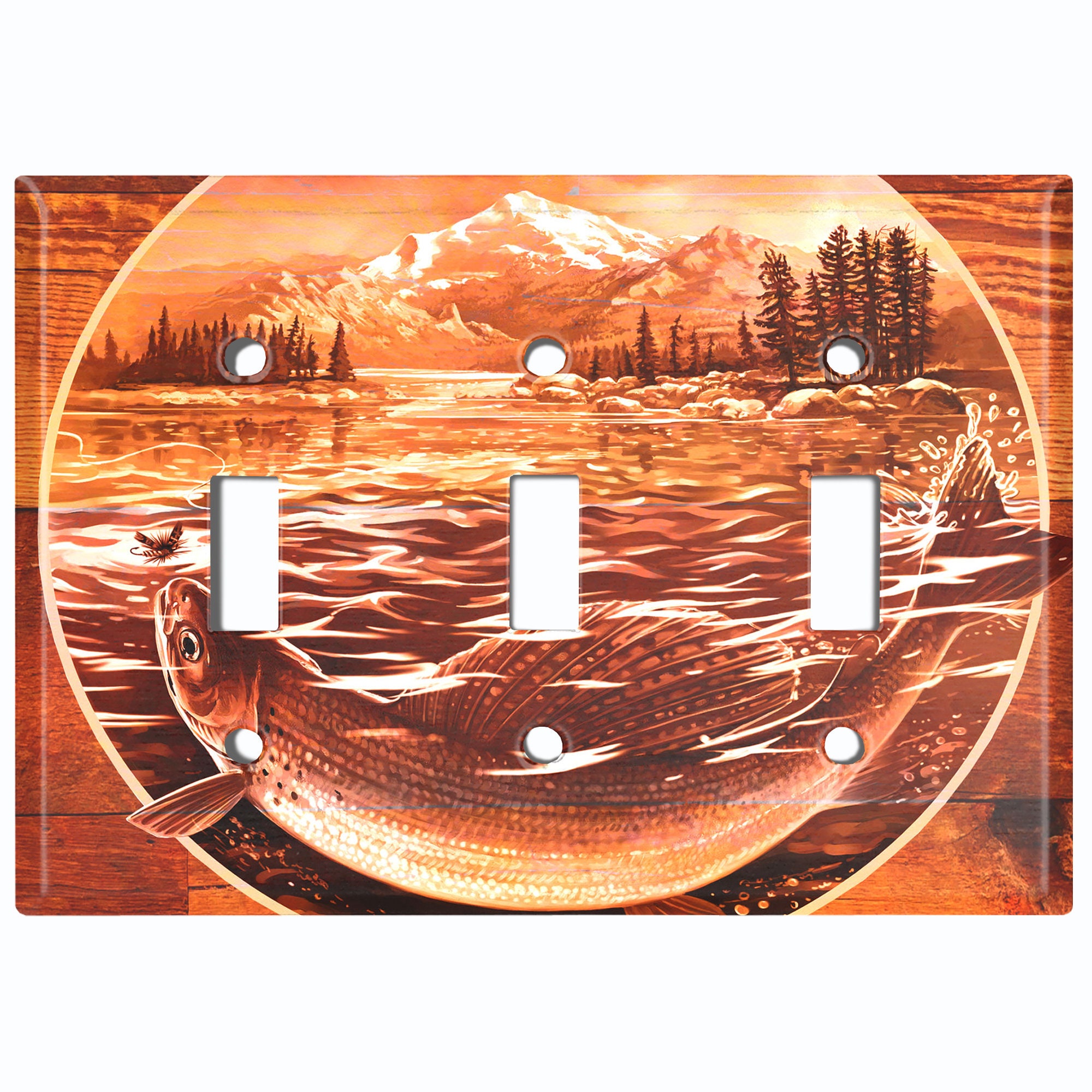 Metal Light Switch Cover, Light Switch Plate, Outlet Cover, Wall Plate Home  Decor, Fishing Grayling Lake Orange SEA059 