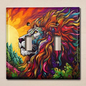 Metal Light Switch Cover | Light Switch Plate, Outlet Cover, Wall Plate, Colorful Lion, Colorful Kids Room Decor, Animal Gift Idea, ANM103