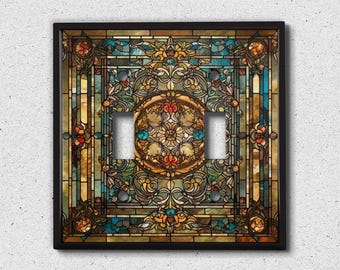 Metal Light Switch Cover | Light Switch Plate, Outlet Cover, Wall Plate, Home Decor Idea, Gorgeous Floral Image of Stained Glass, GLA023
