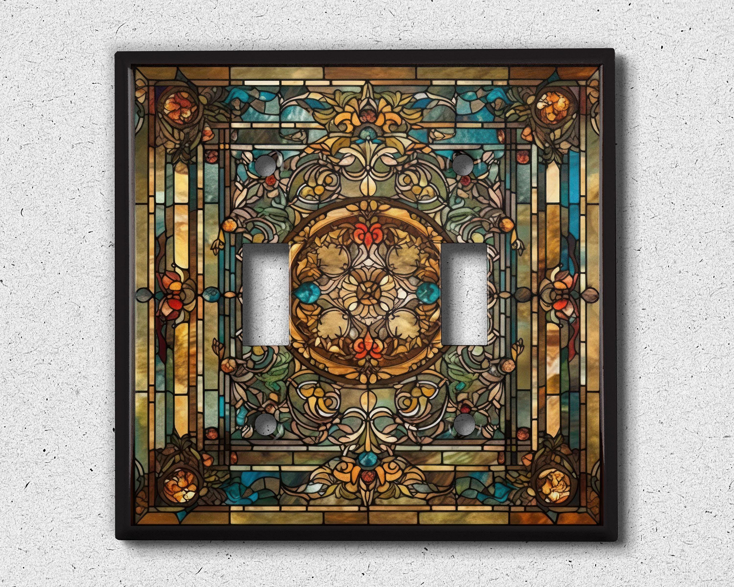 Metal Light Switch Cover | Light Switch Plate, Outlet Cover, Wall Plate, Home Decor Idea, Gorgeous Floral Image of Stained Glass, GLA023