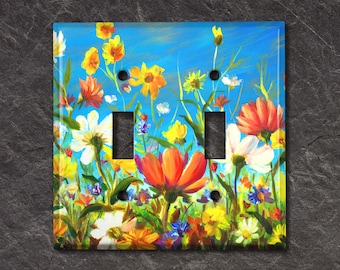 Metal Light Switch Cover | Light Switch Plate, Outlet Cover, Wall Plate Home Decor, Spring Floral Field Art PNT044