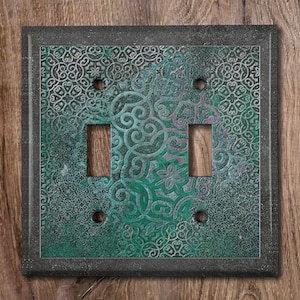 Metal Light Switch Cover, Light Switch Plate, Outlet Cover, Wall Plate, Image of Rustic Metal, Vintage Teal Metal Decor Idea MET051