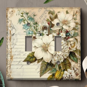 Metal Light Switch Cover, Light Switch Plate, Outlet Cover, Wall Plate, Home Decor Idea, Vintage Floral Decor, Elegant White Flowers FLW353