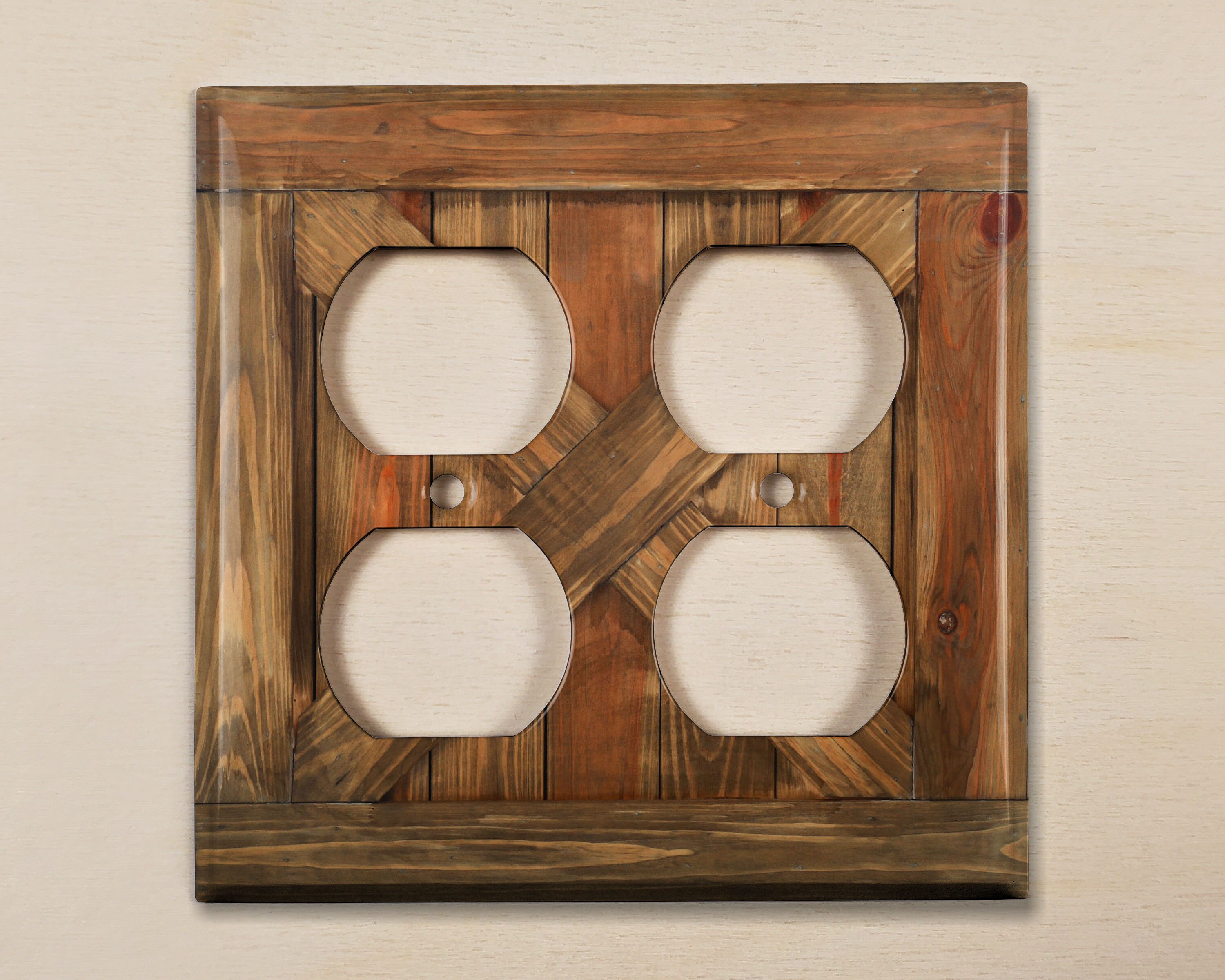 Fenteer Wood Switch Cover – 8.86x7.28-in Wall Plate Protector For Outlets & Light Switches, Rustic Barn Door Style