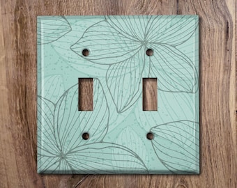Metal Light Switch Cover | Light Switch Plate, Outlet Cover, Wall Plate, Home Decor, Blue Floral Outlines, Turquoise Floral Decor, FLW678