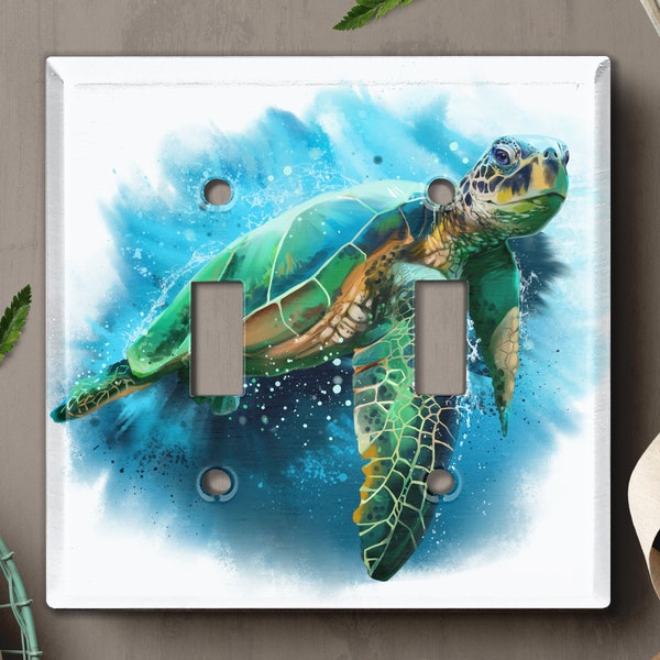 Couvercle d’interrupteur de lumière en métal, plaque d’interrupteur de lumière, couvercle de prise, décoration intérieure de plaque murale, couverture de papier peint, mer, animal, tortue de mer Ocean Art PNT066