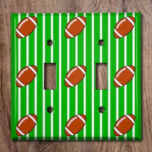 Metal Light Switch Cover | Light Switch Plate, Outlet Cover, Wall Plate, Football Decor, Green Stripes, Sport Room Idea, Boys Room, GME006