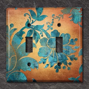Metal Light Switch Cover | Light Switch Plate, Wall Plate Home Decor, Flower Patina Copper Print, Image of Copper, MET036