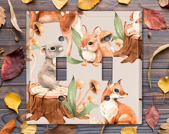 Metal Light Switch Cover, Light Switch Plate, Outlet Cover, Wall Plate Home Decor, Nature Forest Animals Deer Fox Bunny ANM013