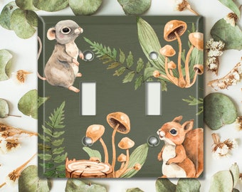 Metal Light Switch Cover, Light Switch Plate, Outlet Cover, Wall Plate Home Decor, Nature Forest Animals Squirrel Mouse ANM014