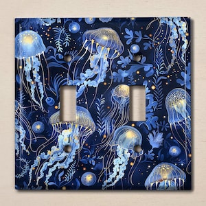 Metal Light Switch Cover | Light Switch Plate, Outlet Cover, Wall Plate, Home Decor Idea, Ocean Decor, Vibrant Blue Jellyfish Design, SEA153