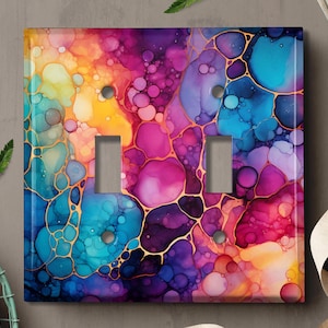 Metal Light Switch Cover | Light Switch Plate, Outlet Cover, Wall Plate, Home Decor Idea, Beautiful Rainbow Image of Stained Glass, GLA018