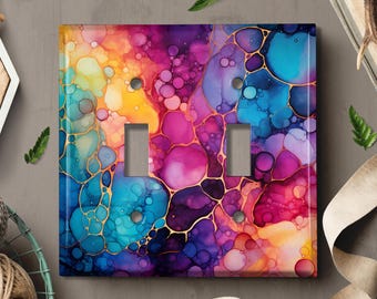 Metal Light Switch Cover | Light Switch Plate, Outlet Cover, Wall Plate, Home Decor Idea, Beautiful Rainbow Image of Stained Glass, GLA018