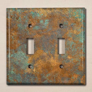 Metal Light Switch Cover | Light Switch Plate, Outlet Cover, Wall Plate, Metal Plate Cover, Distressed Rust Metal COPPER PATINA IMAGE PNT135