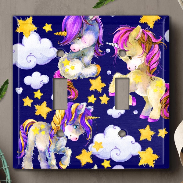 Metal Light Switch Cover, Light Switch Plate, Outlet Cover, Wall Plate Home Decor, Kids Fantasy Room, THREE UNICORN