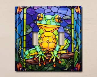 Metal Light Switch Cover, Light Switch Plate, Outlet Cover, Wall Plate, Home Decor, Stained Glass Image, Cute Frog, Animal Decor, ANM122