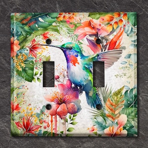 Metal Light Switch Cover | Light Switch Plate, Outlet Cover, Wall Plate, Home Decor Idea, Flower Bird Forest, Colorful Hummingbird BRD020