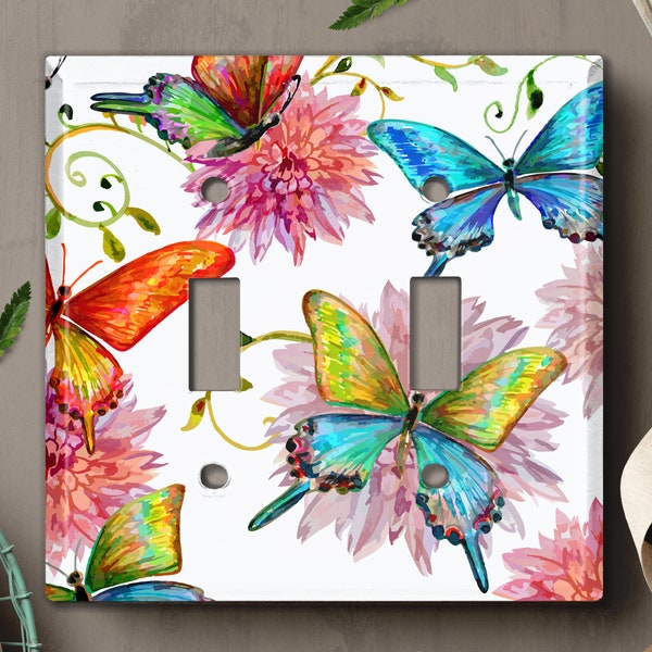 Metal Light Switch Cover, Light Switch Plate, Outlet Cover, Wall Plate Home Decor, Outlet Cover Floral, Butterfly Floral Vines PNT040