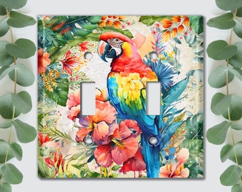 Metal Light Switch Cover, Light Switch Plate, Outlet Cover, Wall Plate, Home Decor Idea, Flower Bird Forest, Colorful Parrot Bird BRD023