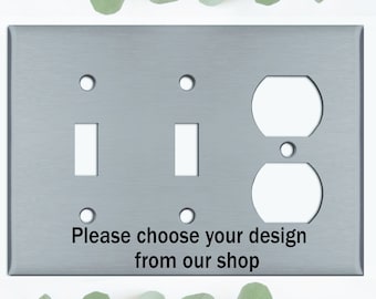 Twin Toggle Switch Duplex Outlet Combo Plate Cover, You Choose From Any Design We Offer, TTO3C
