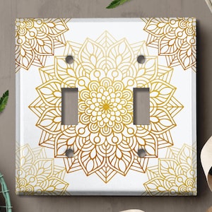 Metal Light Switch Cover | Light Switch Plate, Outlet Cover, Wall Plate Home Decor, Elegant Mandala Pattern Flower White MDL098