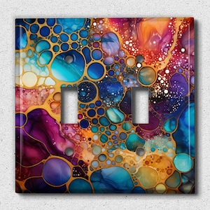 Metal Light Switch Cover | Light Switch Plate, Outlet Cover, Wall Plate, Home Decor, Image of Stained Glass, Colorful Decor Idea, GLA019