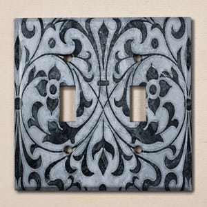 Metal Light Switch Cover, Light Switch Plate, Outlet Cover, Wall Plate, Home Decor, Image of Rustic Metal, Blue Rustic Floral Decor, MET080