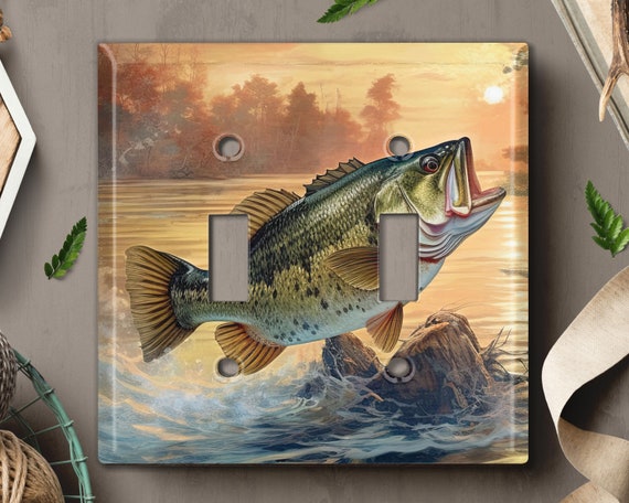 Metal Light Switch Cover, Light Switch Plate, Outlet Cover, Wall Plate,  Home Decor Idea, Jumping Sea Bass Fish, Leaping Sea Bass Fish SEA069
