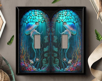 Metal Light Switch Cover, Light Switch Plate, Outlet Cover, Wall Plate, Home Decor Idea, Jelly Fish Ocean, Jelly Fish Glass Print SEA082