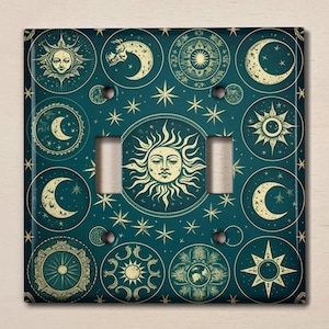 Metal Light Switch Cover | Light Switch Plate, Outlet Cover, Wall Plate, Home Decor, Teal Celestial Decor, Astrological Decor Idea, SPC037