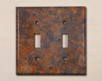 Metal Light Switch Cover | Outlet Plate, Printed Image of Rustic Metal, Orange Rustic Metal Decor, MET074