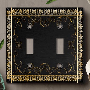 Metal Light Switch Cover, Light Switch Plate, Outlet Cover, Wall Plate Home Decor, Elegant Black Yellow Frame FRA074