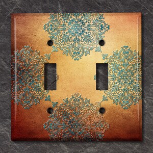 Metal Light Switch Cover | Light Switch Plate, Wall Plate Home Decor, Flower Patina Copper Print, , MET030